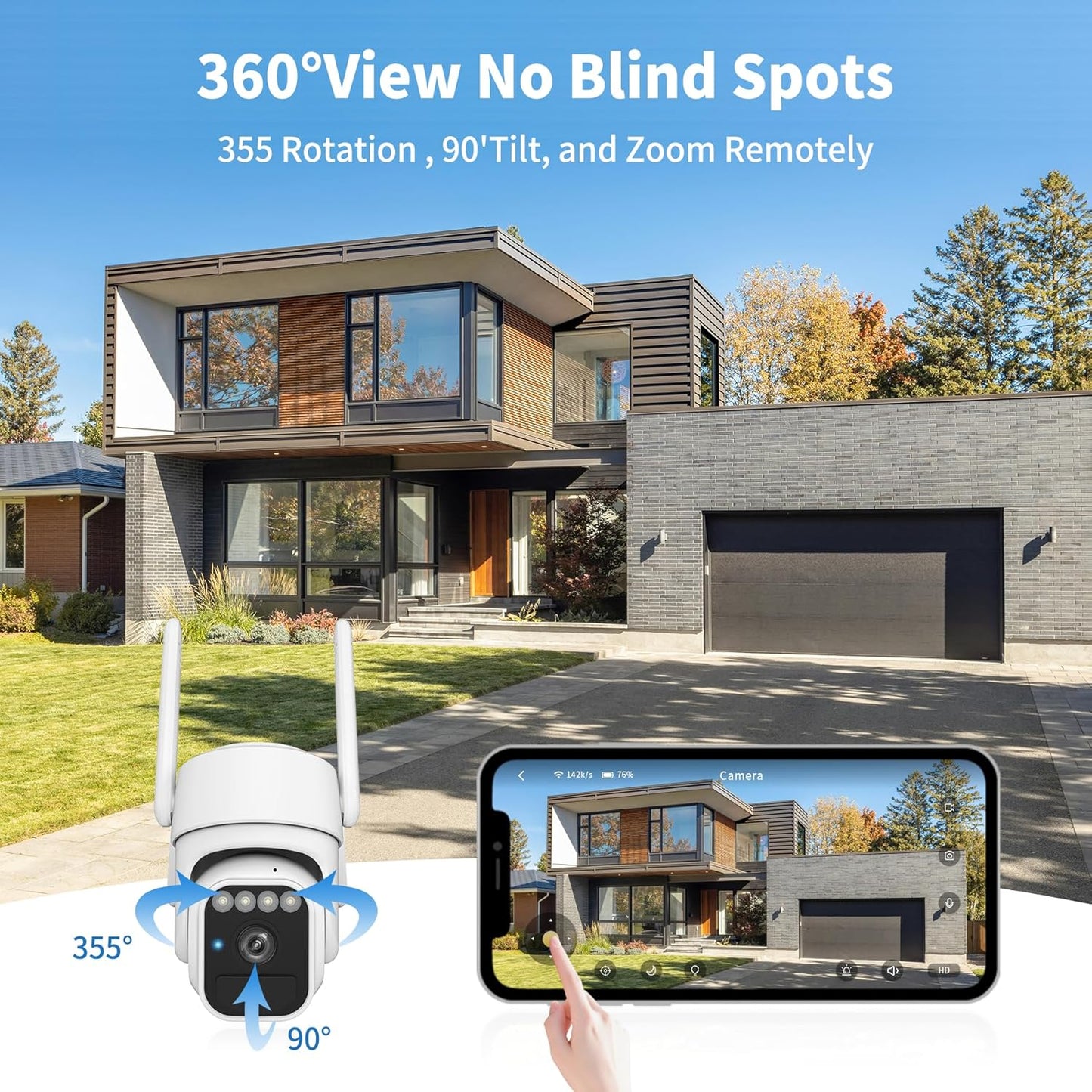 Wireless Solar Security Camera - 360° View, Two-Way Talk, Auto Tracking, Color Night Vision