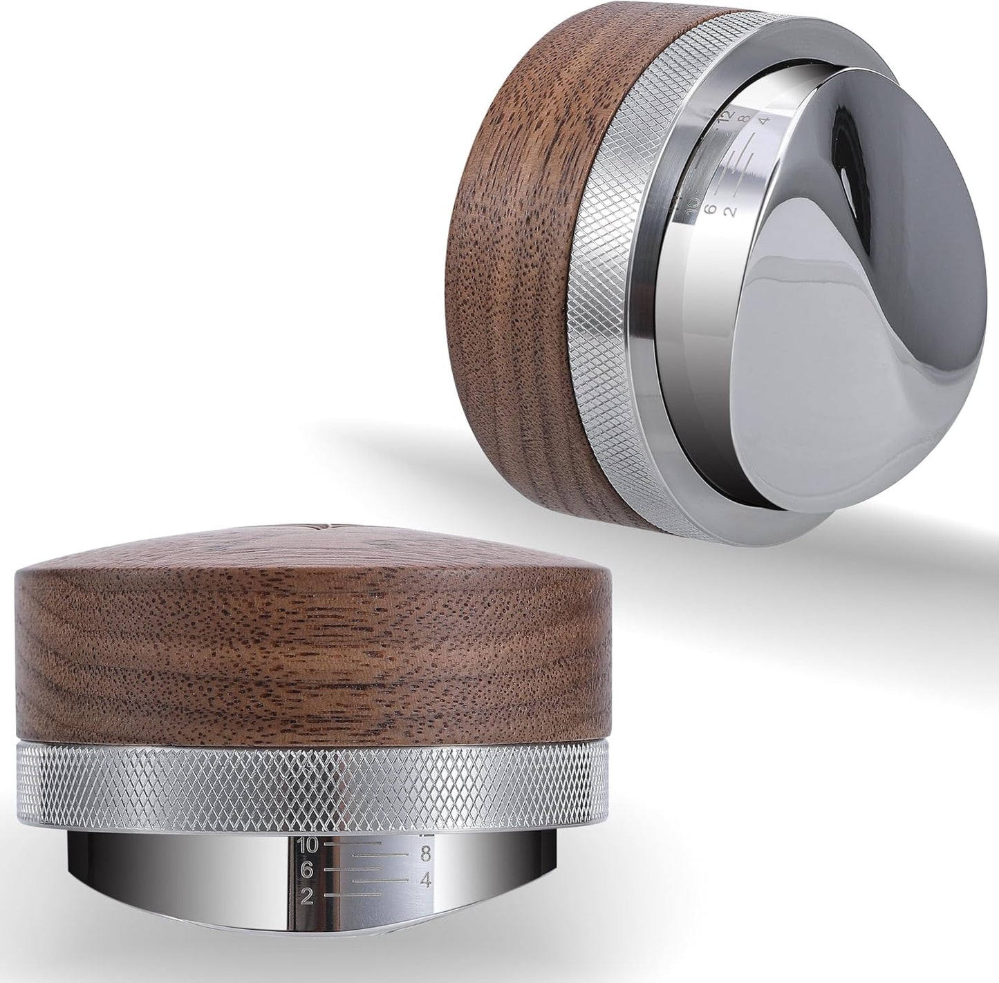 54mm Adjustable Espresso Distribution Tool - Walnut & Stainless Steel Leveler for Breville Machines