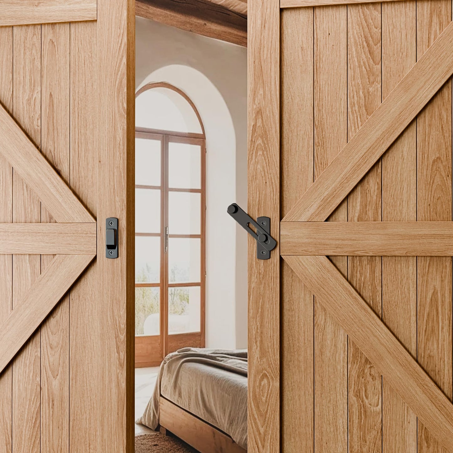 SANKEYTEW 180 Degree Matte Black Bifold Latch Flip Sliding Barn Door Latches, Gate Latch for Barn Door, Sliding Door, Pet Door, Garage, Bathroom, Window, Outdoor