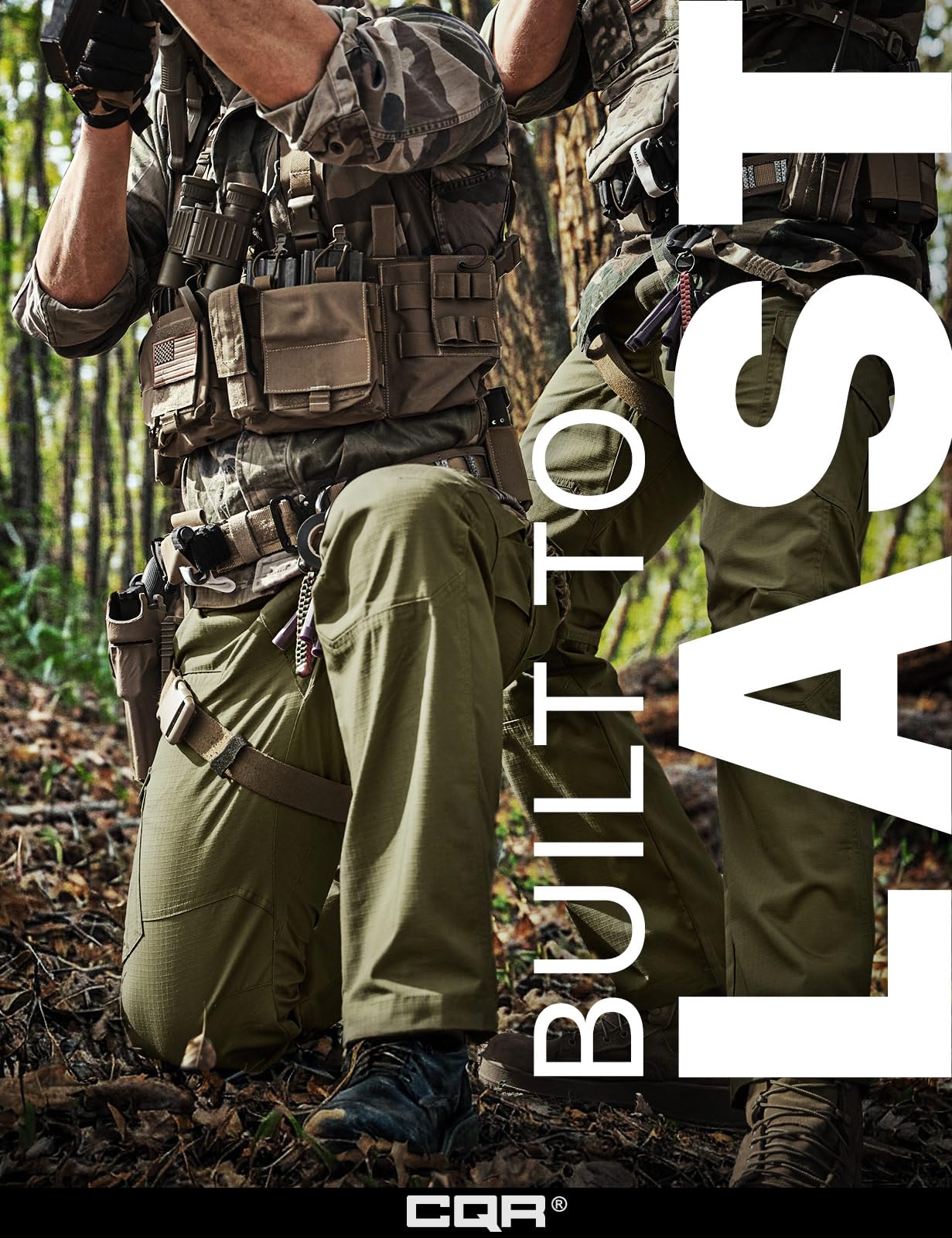 CQR Men's Tactical Pants, Water Resistant Ripstop Cargo Pants, Lightweight EDC Work Hiking Pants, Outdoor Apparel, Raider Soil Green, 46W x 30L