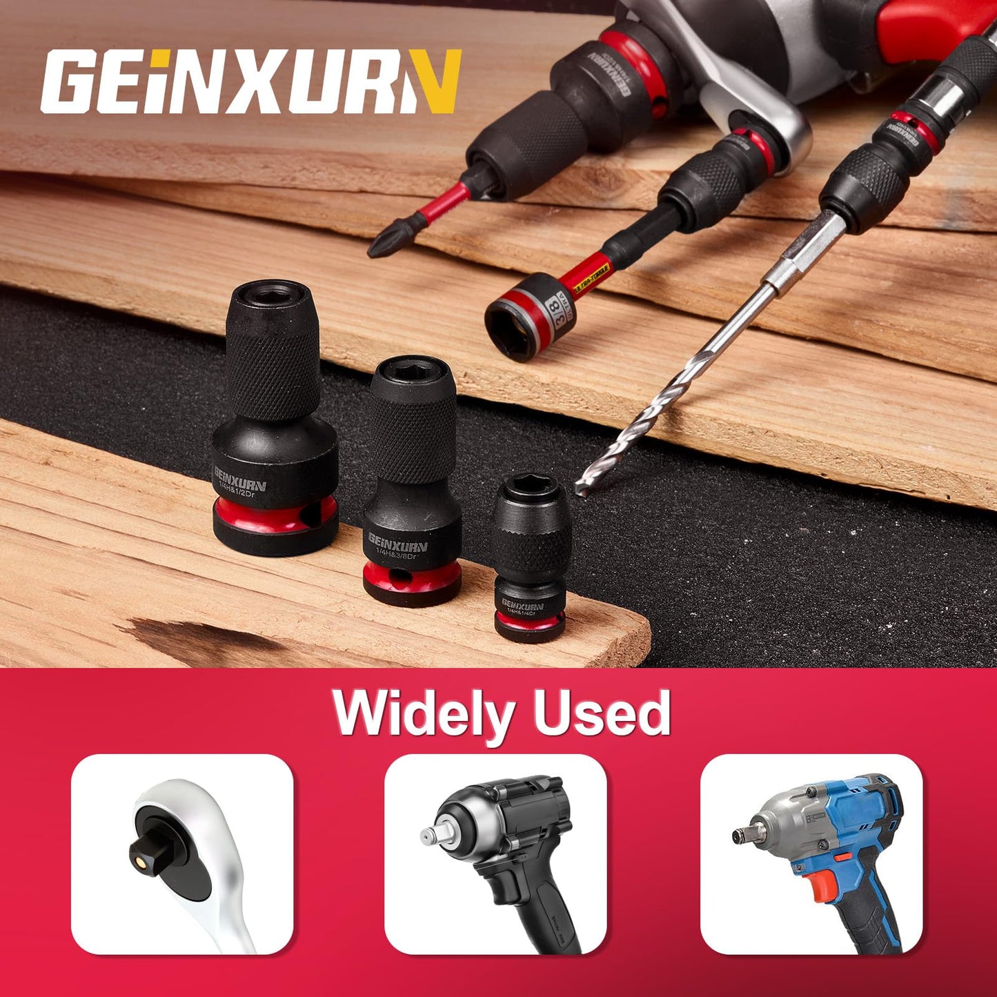 Geinxurn 2PCS Impact Screwdriver Bit Holders, 3/8-Inch Square Drive to 1/4-Inch Quick Release Hex Socket Adapter for Impact Wrench