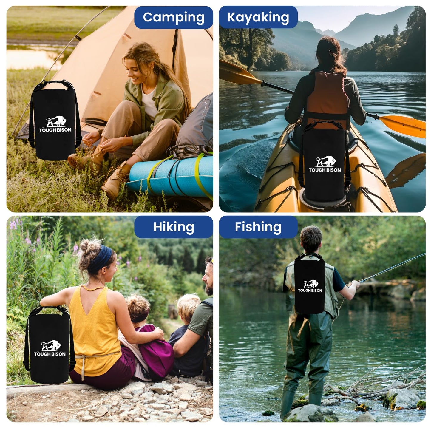 Tough Bison Bear Bag Hanging Kit - 10L Waterproof Bear Proof Food Storage Bag, 2 Straps, Rock Sack & 2 Ropes with 4 Safety Clips for Hiking, Kayaking, Camping, Outdoor Adventures