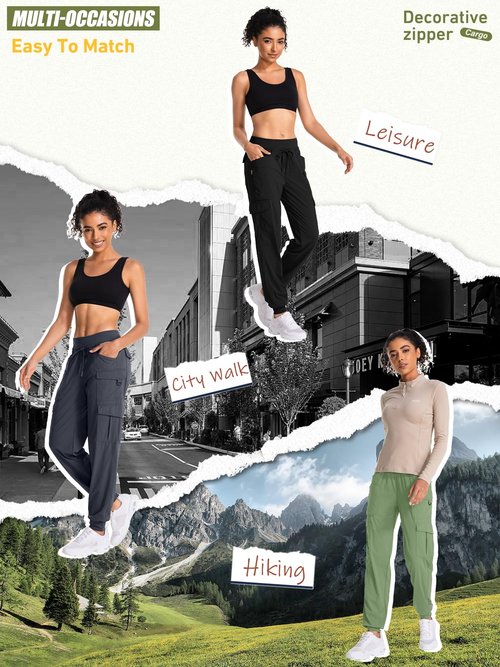 linlon Womens Hiking Pants Quick Dry UPF 50 Casual Pants Lightweight Camping Travel Safari Work Cargo Joggers Pants #2071-Black-L