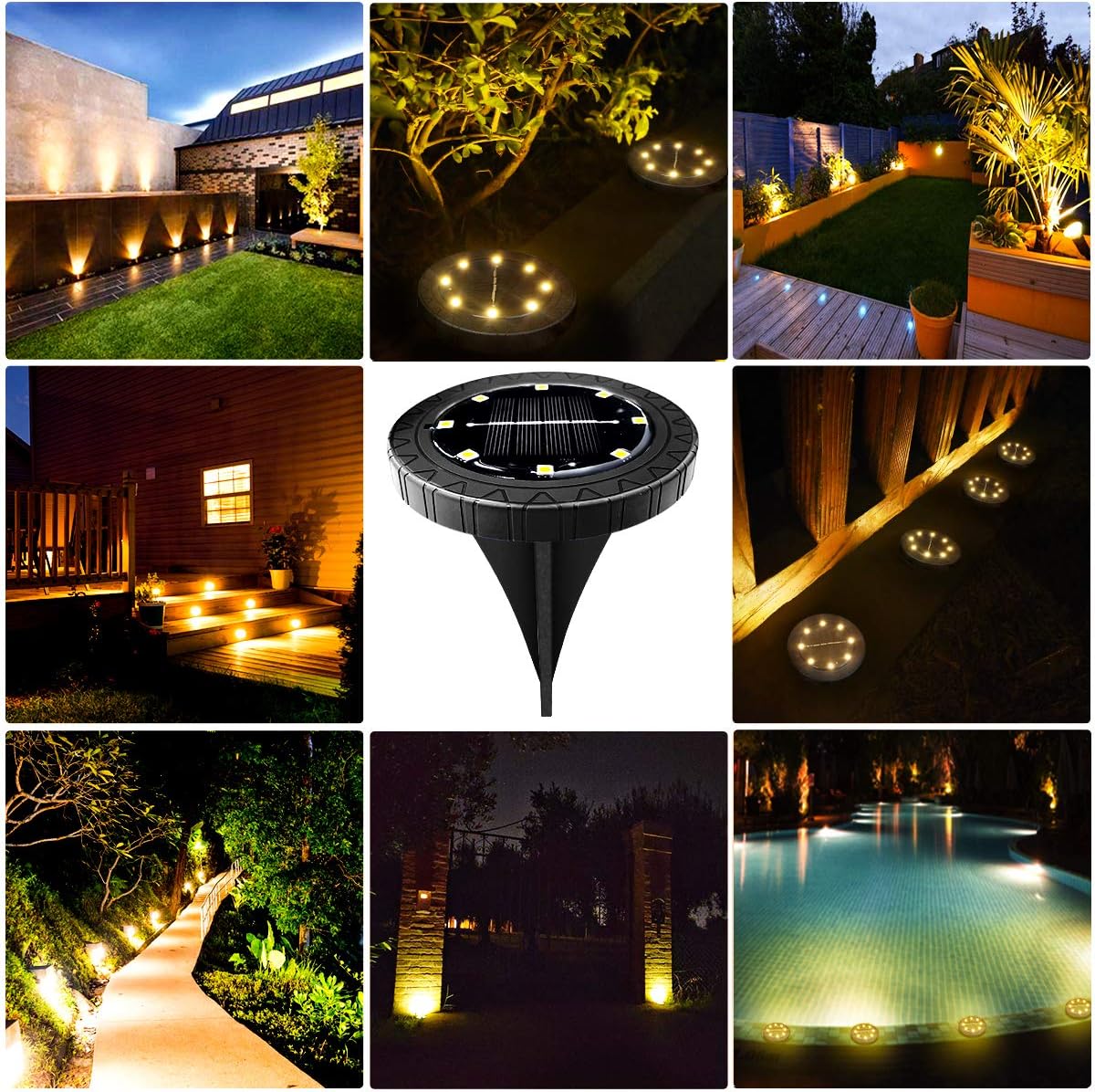 12 Pack Solar Powered LED Ground Lights - Waterproof Decorative Garden Pathway Lighting