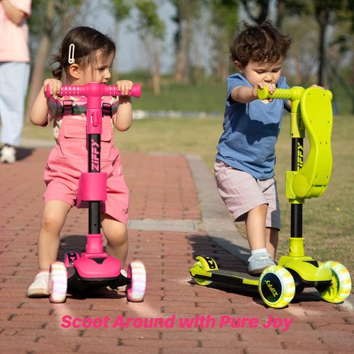 JOVA ZIFFY 2-in-1 Toddler Scooter - Foldable Light-Up 3-Wheel Design for Kids 3-12, Adjustable Height