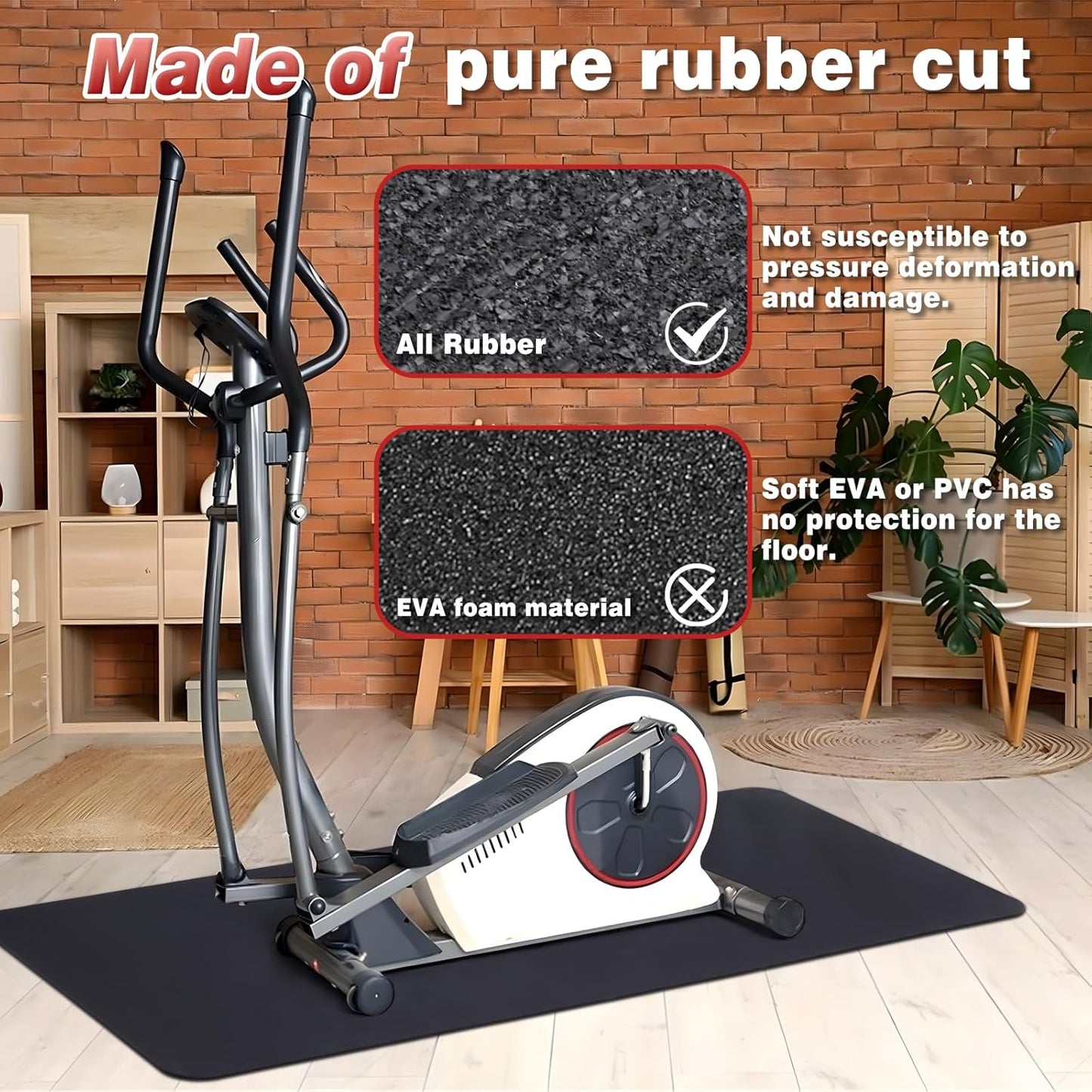 Skiennix Treadmill Mat - Durable 100% Recycled Rubber for Hardwood Floors | Non-Slip Home Gym Flooring
