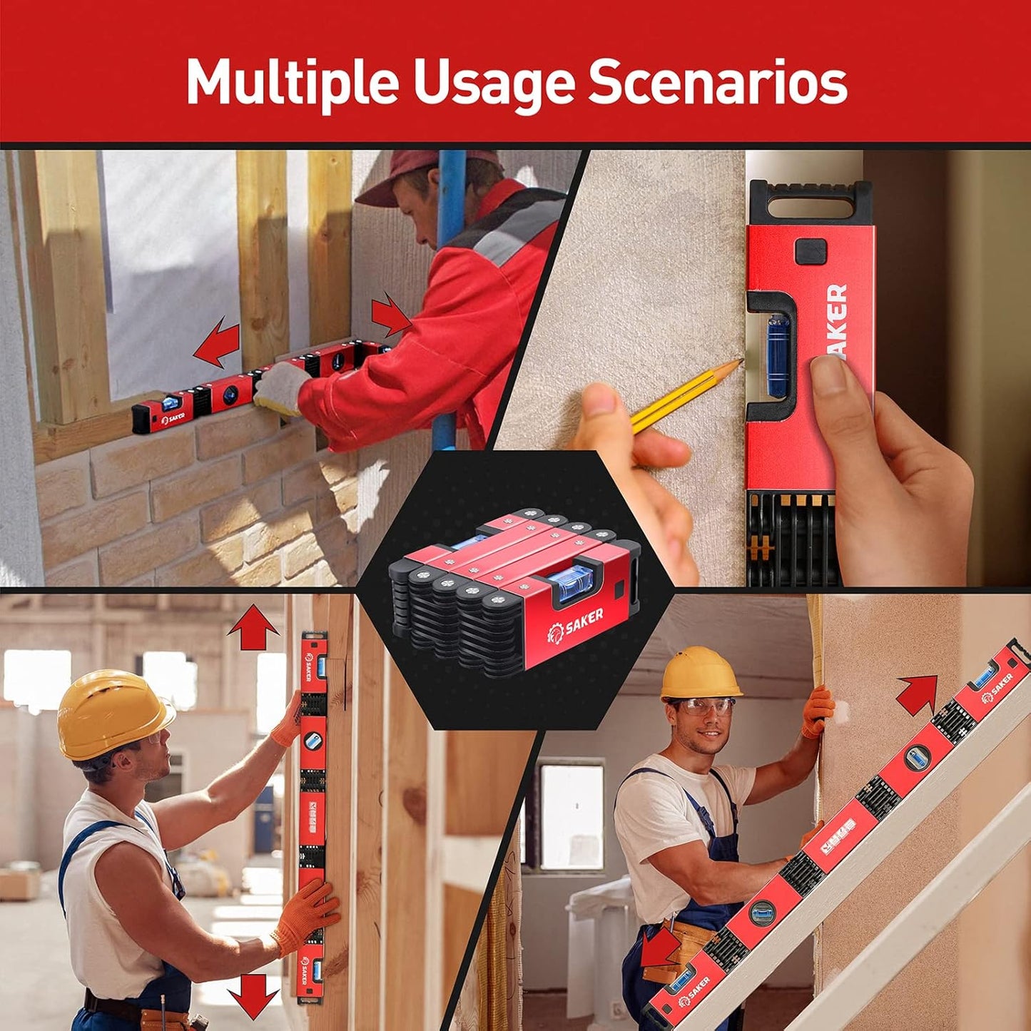 28-Inch Saker Multi-Function Foldable Level Tool for Woodworking & Precise Measurement