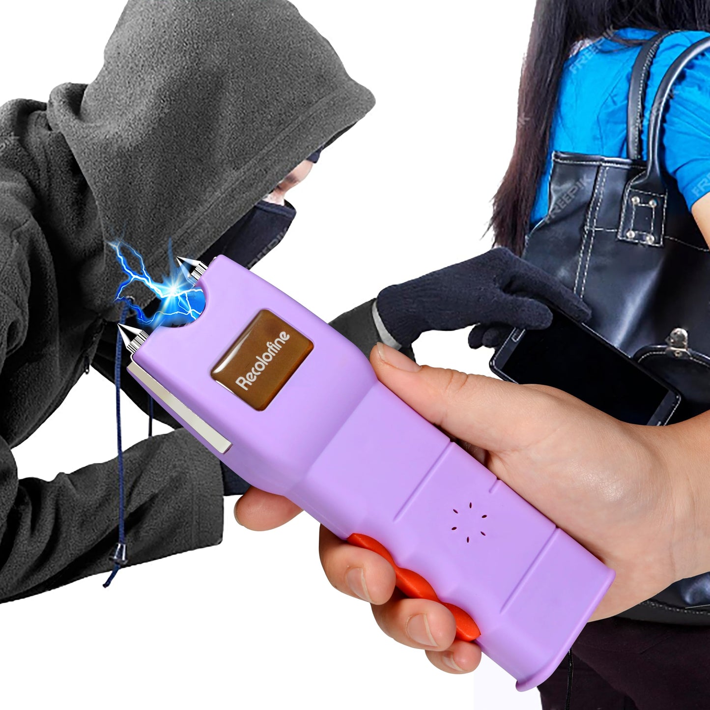 Stun Gun with LED Flashlight for Women Self Defense Rechargeable Stun Guns with Safety Switch (Purple)