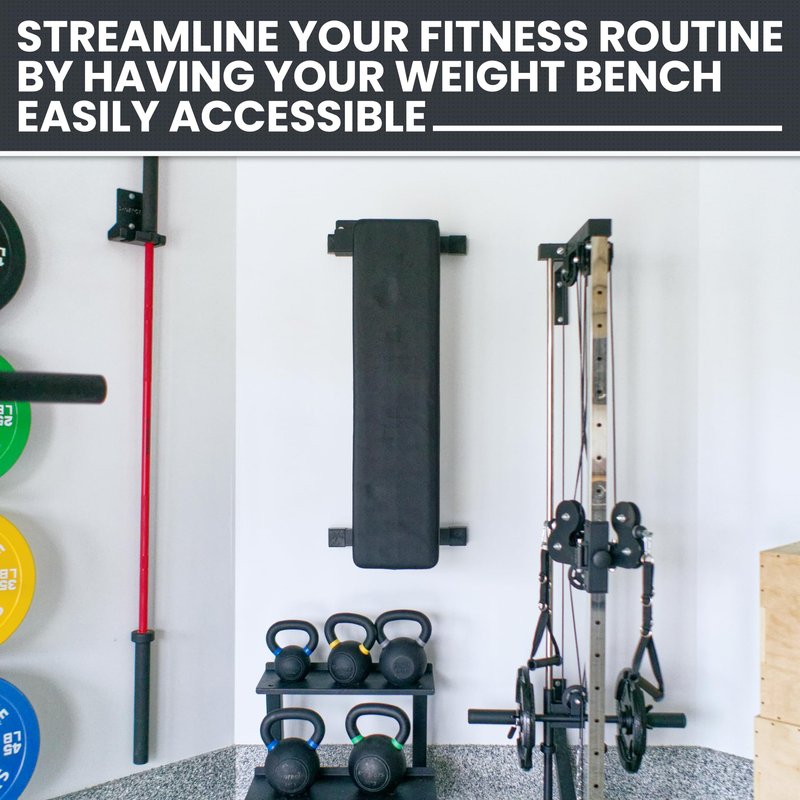 Synergee Weight Bench or Rower Wall Rack - Durable Steel Construction, Space-Saving Wall-Mounted Holder for Home Gym & Fitness Equipment, Easy Installation.