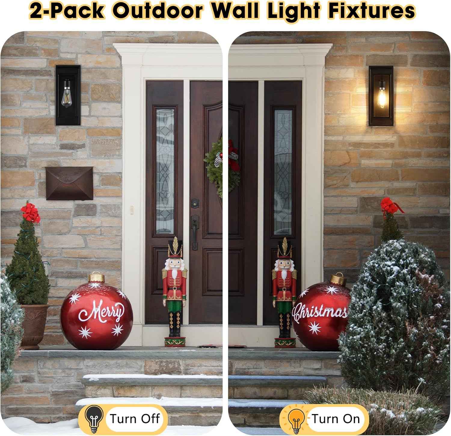 Waterproof Black Outdoor Wall Lanterns - 14'' Sconces with Clear Glass Shade, Anti-Rust, 2-Pack for Porch, Patio & Garage