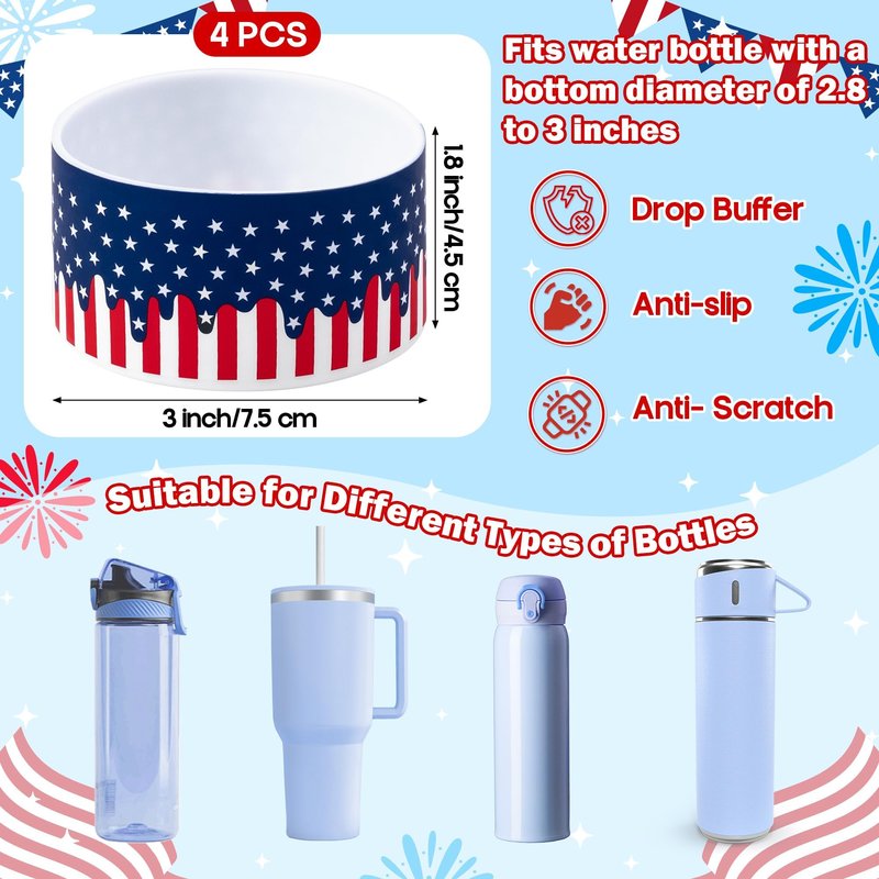 R HORSE American Drip Silicone Boot for Cup - 4Pcs July 4th Anti Slip Protector Sleeve Cover Fit for Tumbler Quencher 30/40 oz Hydro Flask IceFlow Flip 4th of July Independence Day Gifts
