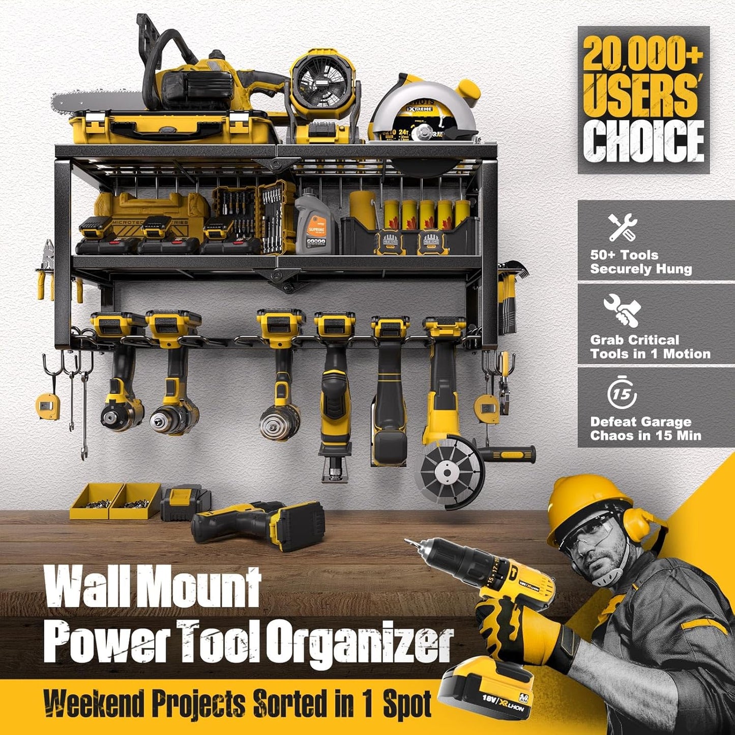 Heavy-Duty Power Tool Organizer with Charging Station | Wall-Mount Drill Holder & Storage Rack for Garage