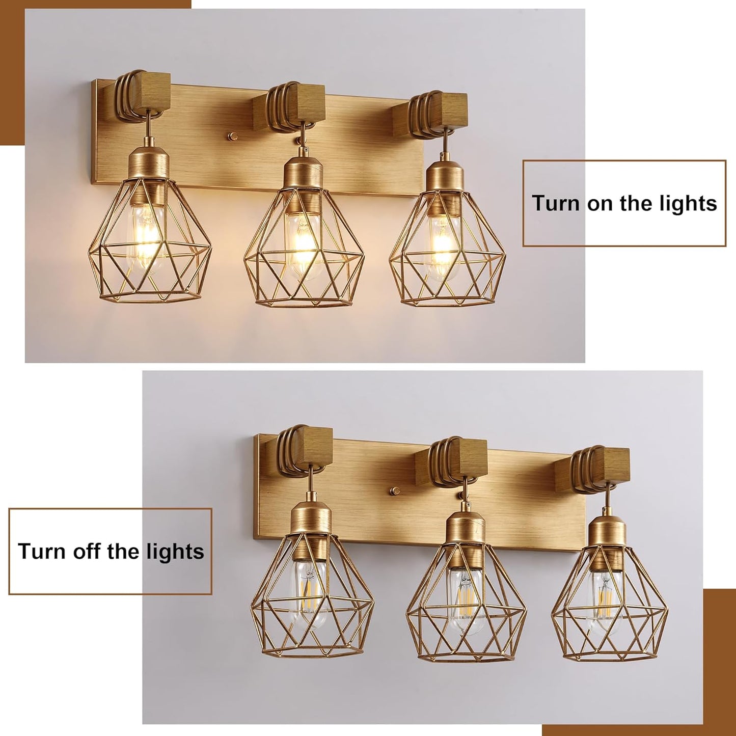 Farmhouse 3-Light Bathroom Vanity Light Fixture - Rustic White Wood Sconces for Mirror
