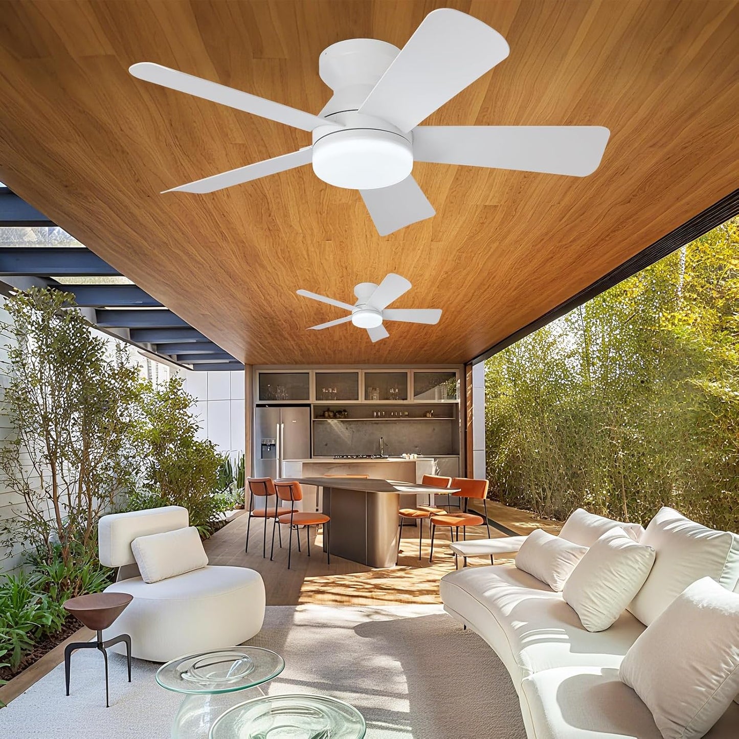 42-Inch Modern Black Ceiling Fan with Light & Remote - Dimmable Low Profile, 5 Reversible Walnut Blades, 6 Speeds for Indoor/Outdoor Use