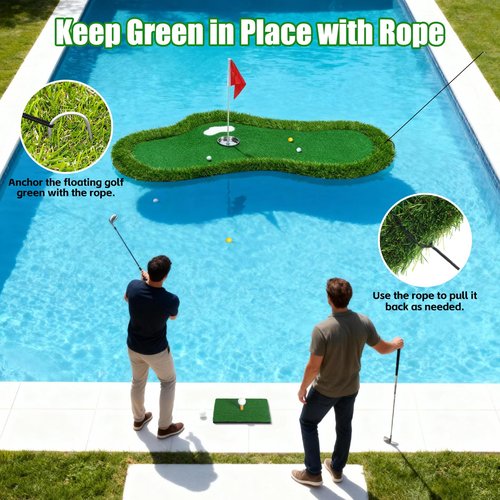 Floating Golf Green for Pool, Floating Putting Green for Pool, Lake with Ball Retriever & Anti-Drift Ropes, Golf Chipping Mat Set for Golfers to Compete and Improve Their Skills in Outdoor