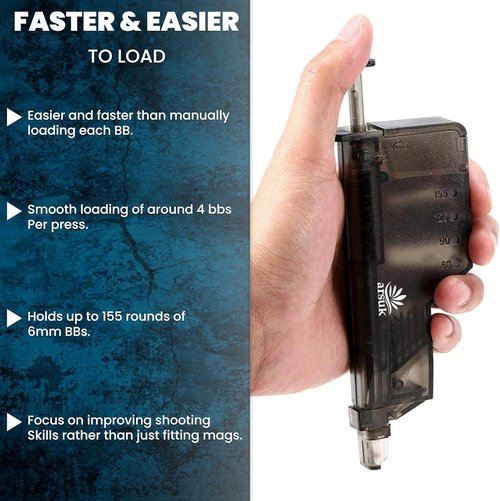 ARSUK Airsoft Speed Loader - Quick BB Reloading Tool with Adapter | Fast & Durable for 90, 155, 1600 Rounds