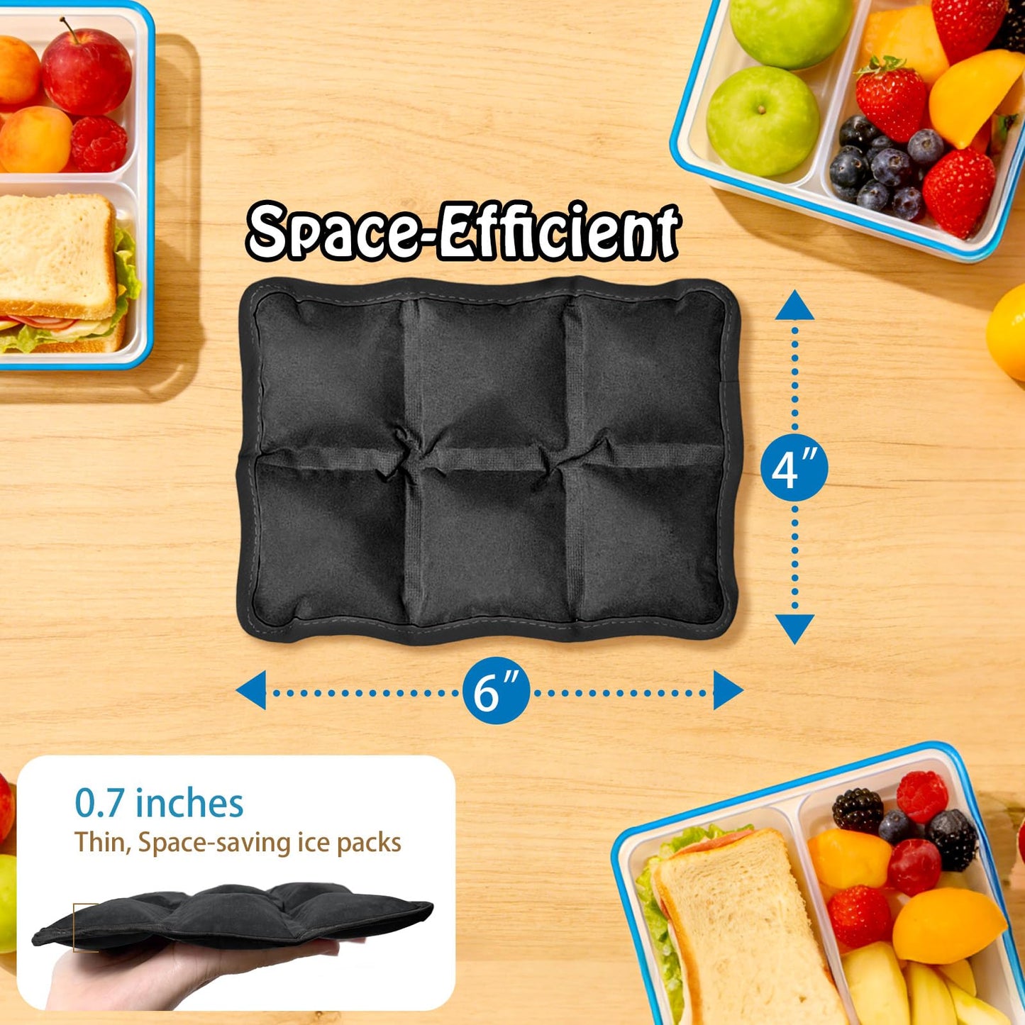 4pcs Reusable Ice Packs for Lunch Boxes & Coolers, (6”x4”x0.7”) Slim Freezer Packs for Lunch Bags, Small Non-Toxic Cooler for Picnic & Camping