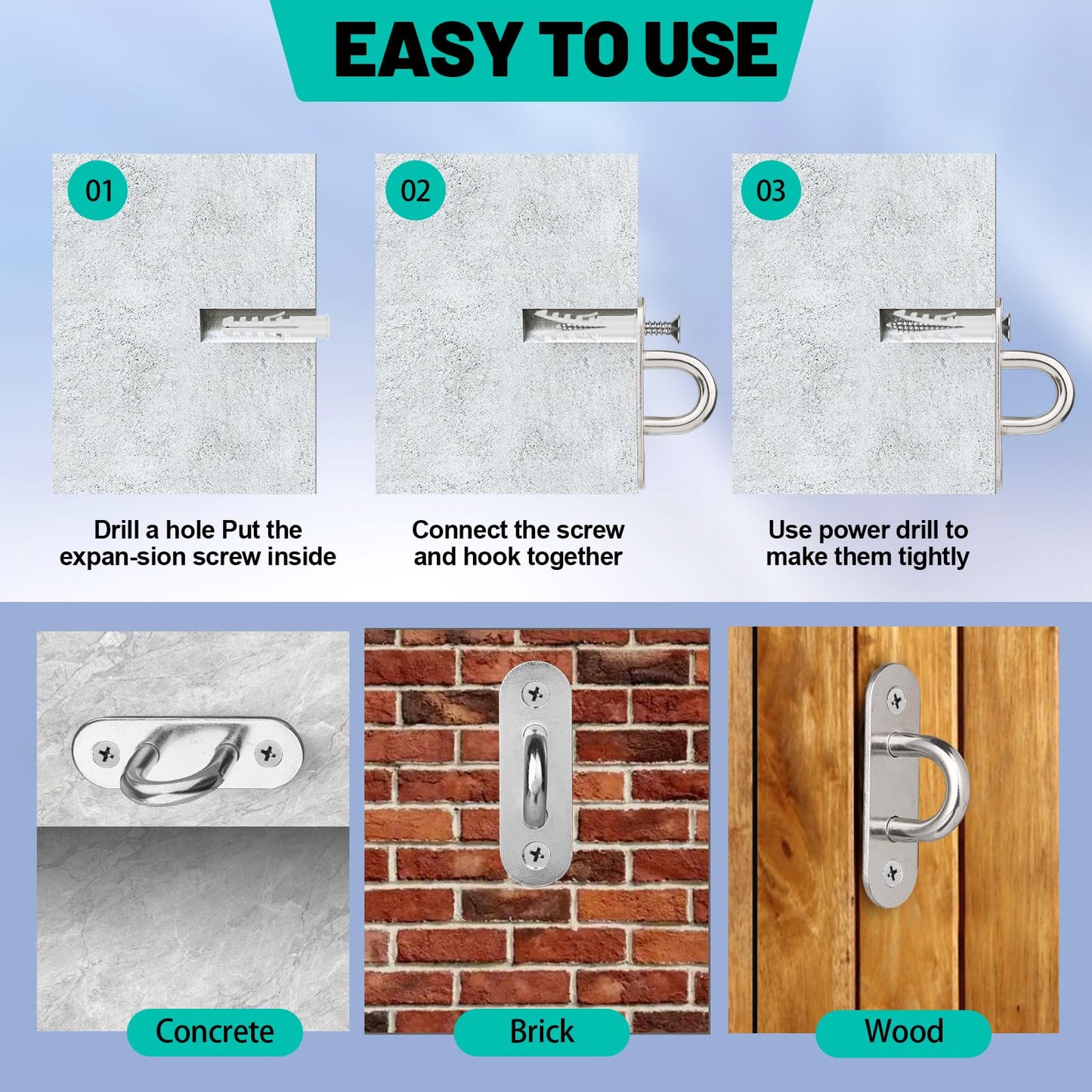 Baocuz 4 Pack 304 Stainless Steel Pad Eye Hooks, 3.1 Inch Ceiling Hooks for Hanging, Silver Hanging Hook with Screws