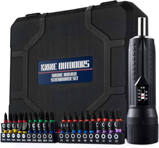 KNINE OUTDOORS Torque Screwdriver Set - 10-70 Inch lbs, T-Bar Handle, 40 Hex Bits, Socket & Extension for Bike Repair
