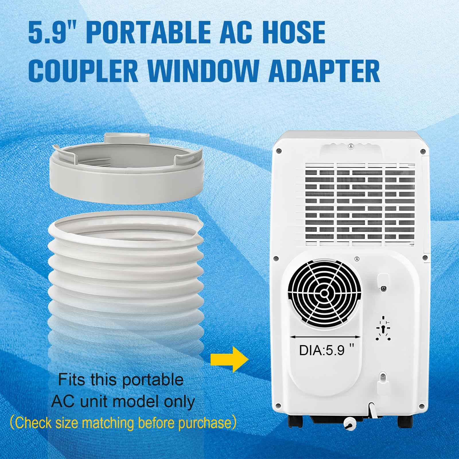 Portable Air Conditioner Hose Kit AC Hose with Adapter 5.9" Dia 59" Length Flexible Exhaust Hose and AC Unit Tube Connector for Portable Air Conditioner Vent