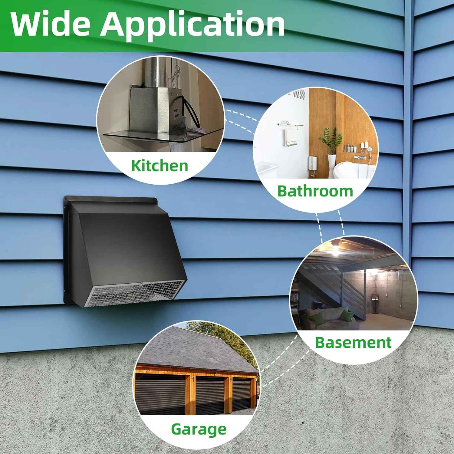 5-Inch Exterior Dryer Vent Cover with Screen & Damper - Galvanized Steel, Black