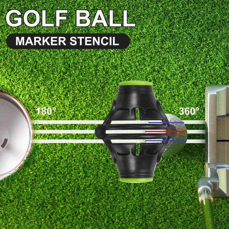 PATIKIL Golf Ball Marker Stencil 360 Degree Triple Track Golf Ball Alignment Marking Tool Line Drawing Marker with Marker Pens for Men Women, Black/Green