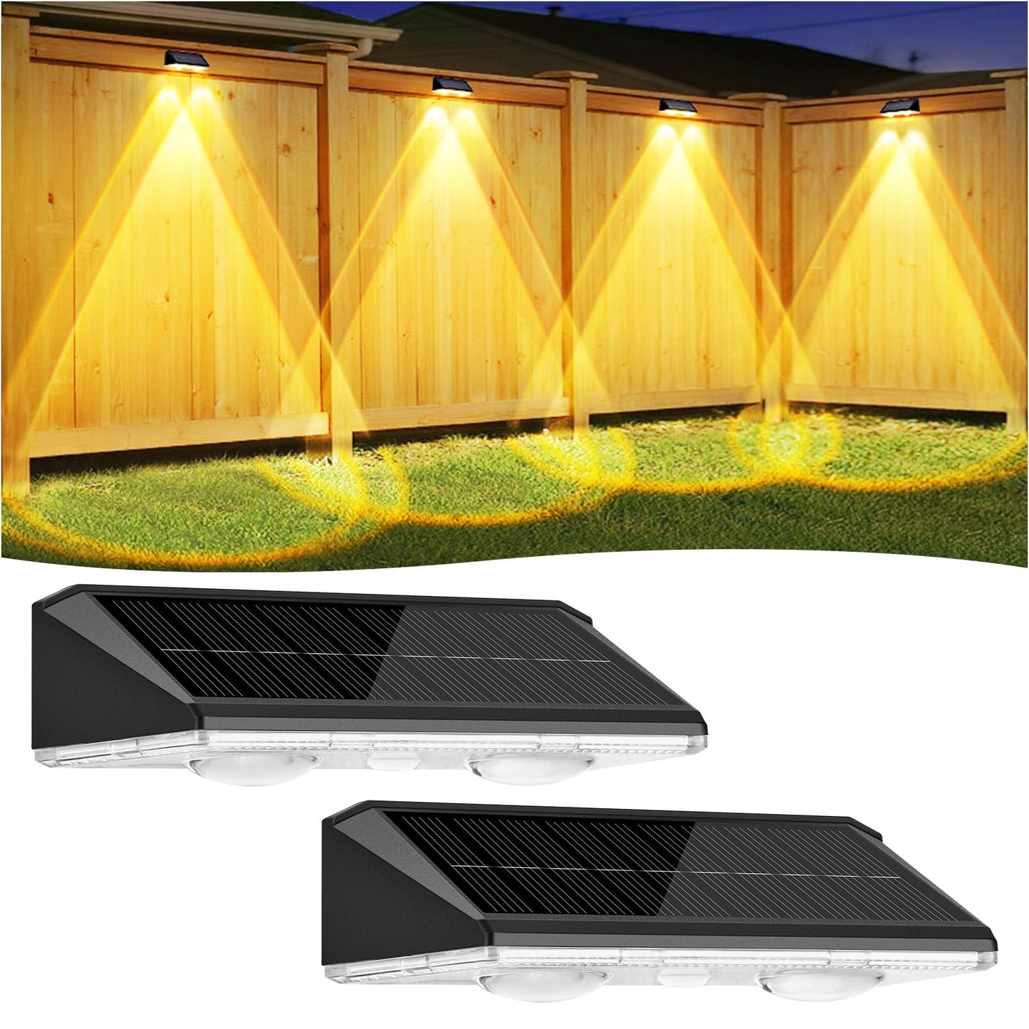 Wanderblooms Solar Fence Lights Outdoor 2 Pack, Fence Lights Solar Powered, 3 Modes(Warm/Neutral/Cool White) Solar Deck Light with Auto ON/Off, LED Lens for Deck/Wall/Step/Patio/Pool/Backyard
