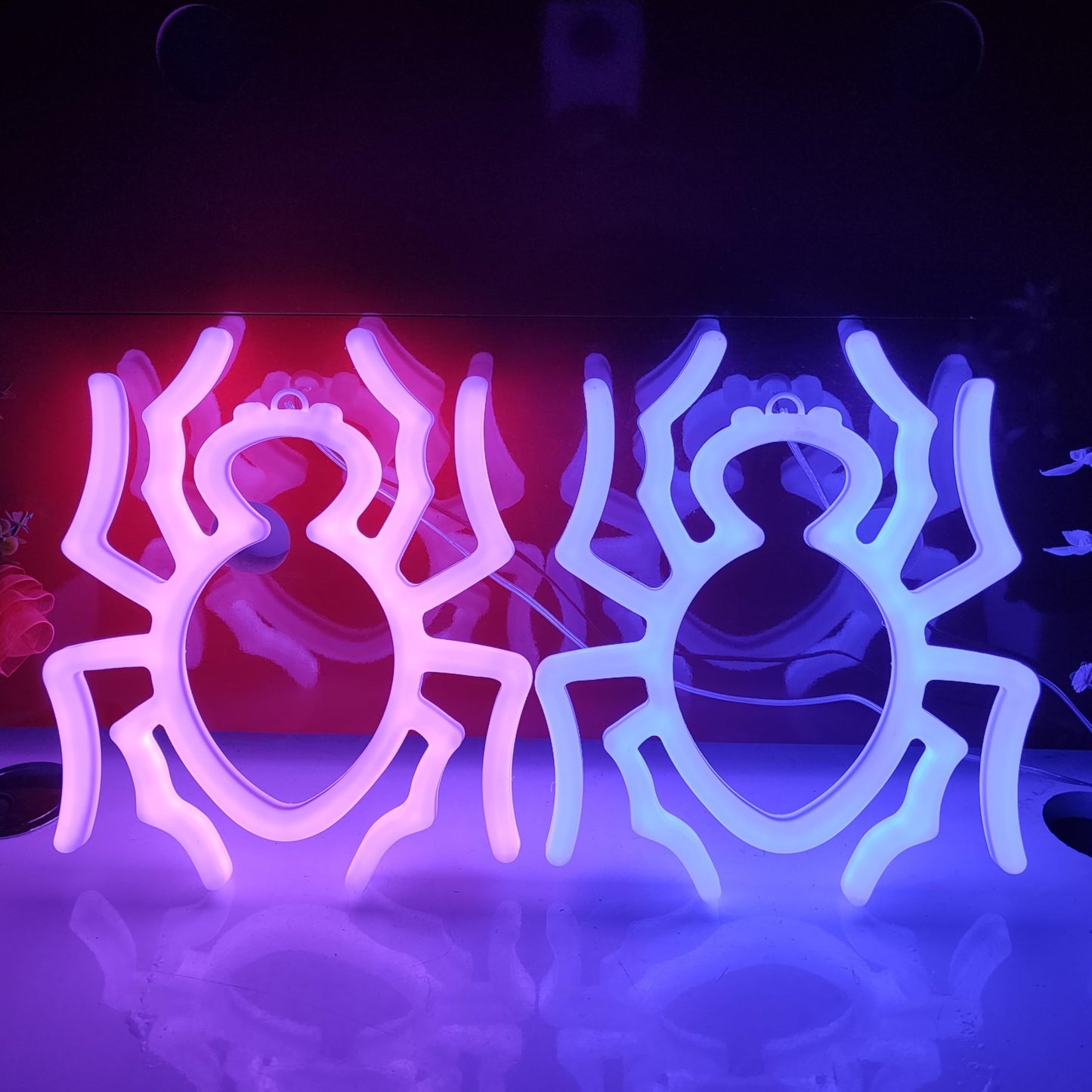 JYWJ Spider Double Sided Neon Signs,USB or 3-AA Battery Powered Neon Light,LED Desktop Wall Decoration,Various Parties,Decoration Of Business Premises (Purple)