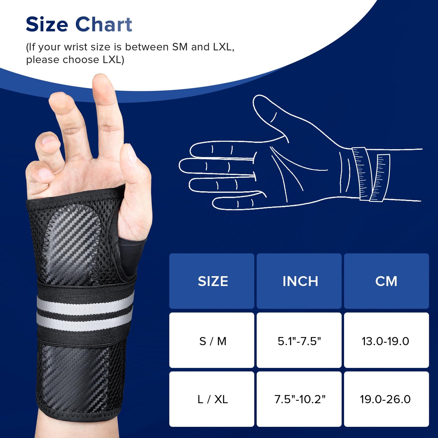 Lalent Carpal Tunnel Wrist Brace Night Support for Men Women - Adjustable Wrist Support Splint with 3 Straps, Hand Brace for Pain Relief, Tendinitis, Arthritis, Sprain (Right Hand, S/M)