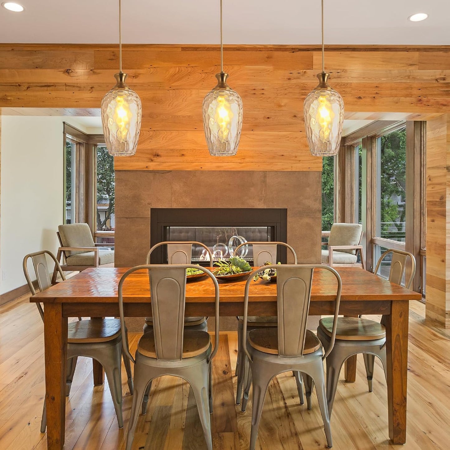 Brushed Nickel Glass Pendant Light Fixture - Modern 1-Light Hanging Lamp for Kitchen Island & Dining Room