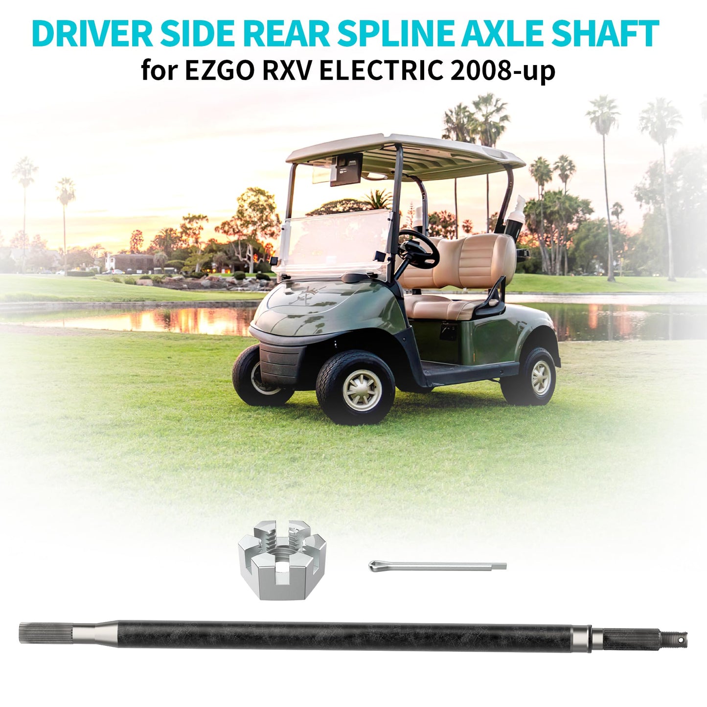 10L0L Golf Cart Rear Spline Axle Shaft Driver Side for EZGO RXV Electric 2008-Up, 24.5 Inch Axle Kit with Bearings and Seals, Replace OEM 620337 614208