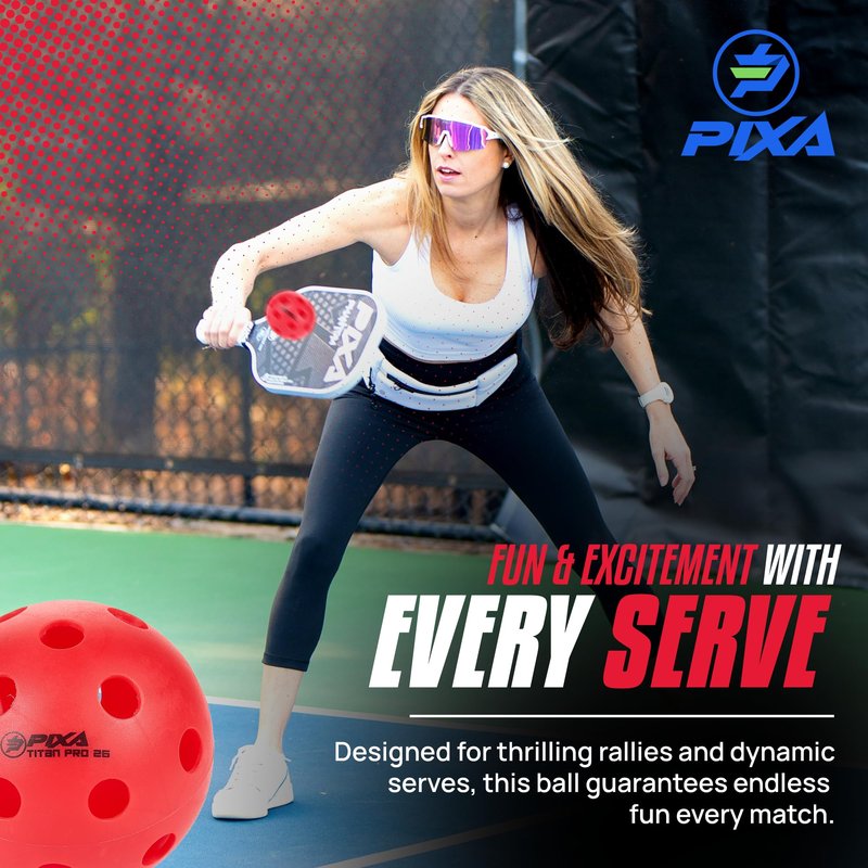 PIXA Titan Pro 26 Injection Molded Indoor Pickleball - USAPA Approved, Tournament Play, Durable Indoor Pickleballs, Consistent Bounce, Smooth Flight, Ideal for Competitive Play- Bright Red, Pack of 6
