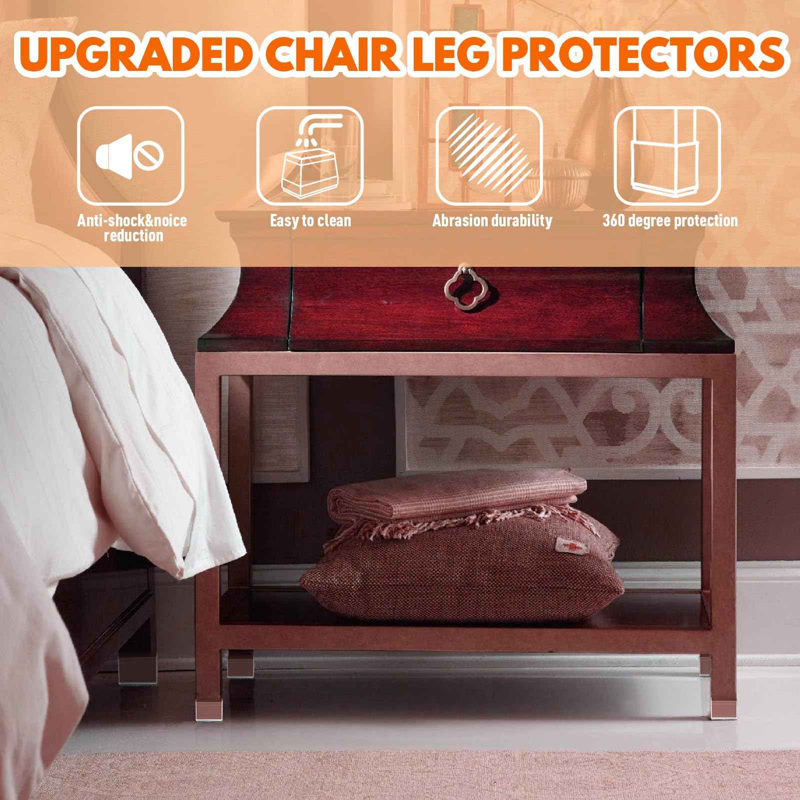 Rectangle Chair Leg Protectors for Hardwood Floors,16 PCS Silicone Covers to Protect Wood Tile Floors Felt Pads Furniture Leg Caps Reduce Noise. Easy to Move.(Clear,0.75 x 1.25 Inch,Rectangular)