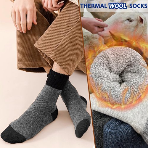 Josnown Thermal Wool Socks Mens 5 Pairs Thick Warm Winter Soft Cozy Hiking Boot Socks for Cold Weather, Size 7-12