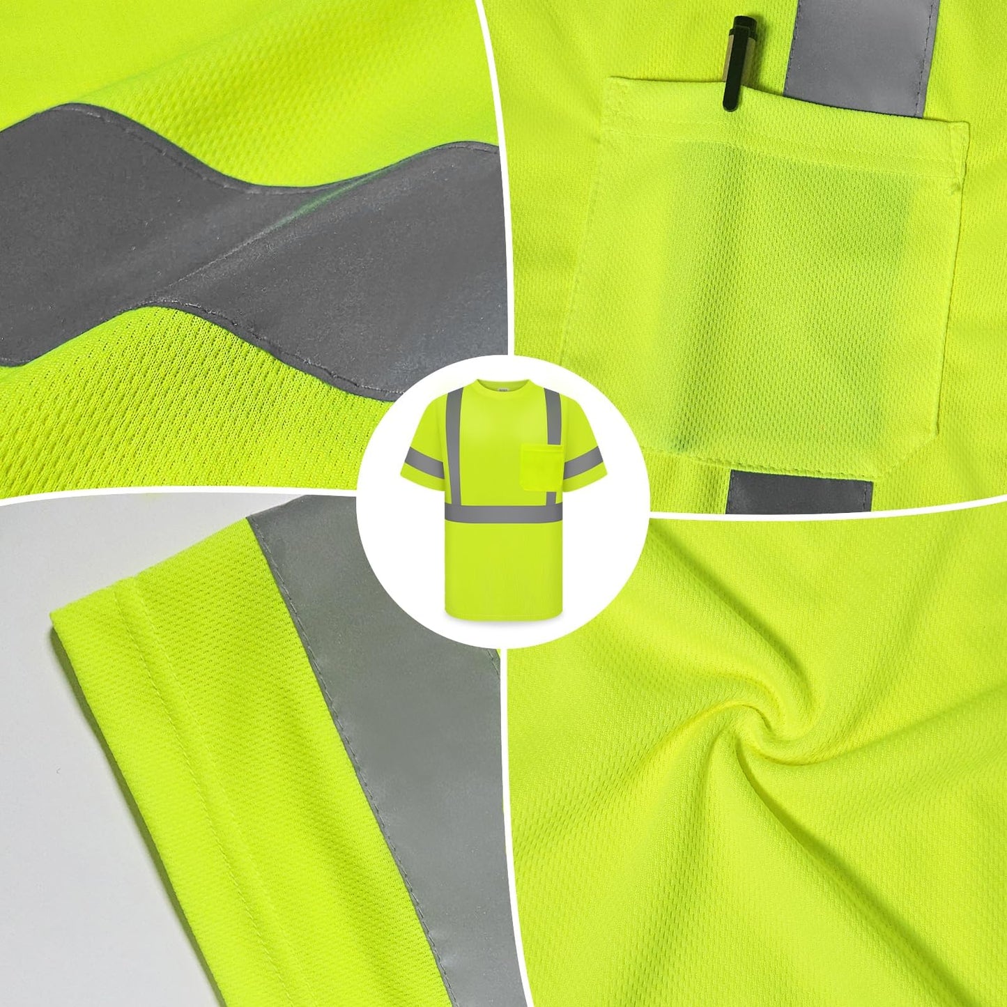 TCCFCCT Hi Vis Shirts for Men Class 3 High Visibility Shirt with Short Sleeves, Reflective Safety Shirts for Men, Construction Work Shirts with Reflective Strips, Durable &Breathable, DC-Yellow XL