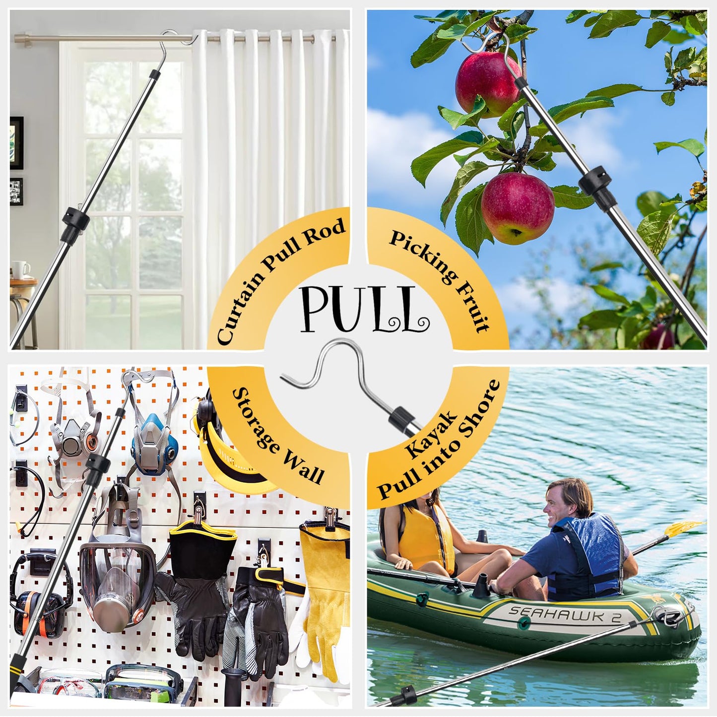 Clothes Hanger Reaching Hook, Attic Pull Down Hook Extendable 36-66inch Sponge Handle Hard to Break Apply to Closet Poles for Hanging Clothes Closet Extender Hanging Rod Clothesline Pole.