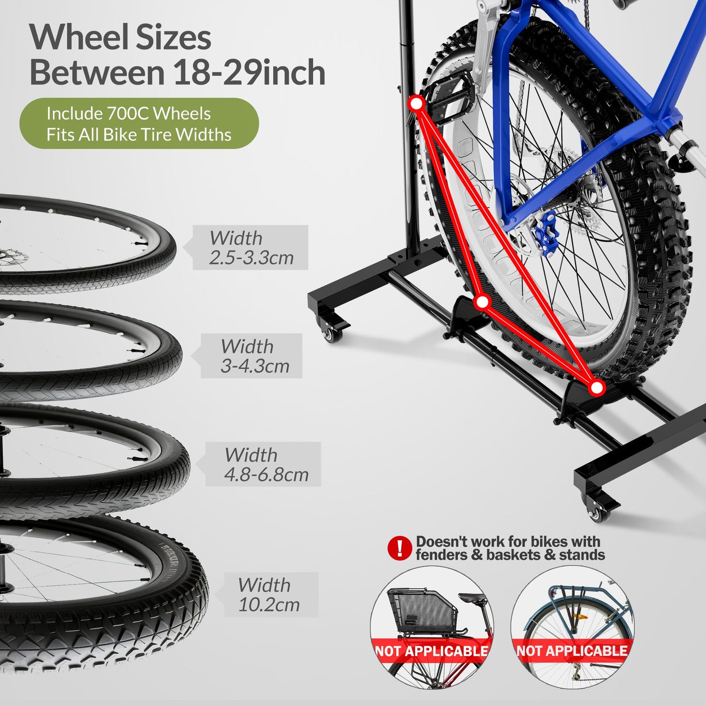 Sttoraboks Vertical Bike Parking Stand - Adjustable Height for 29"Wheels, Space-Saving & Freestanding Bike Rack for MTB/Road Bikes,No-Drill Installation Indoor Bike Storage for Apartments & Garages