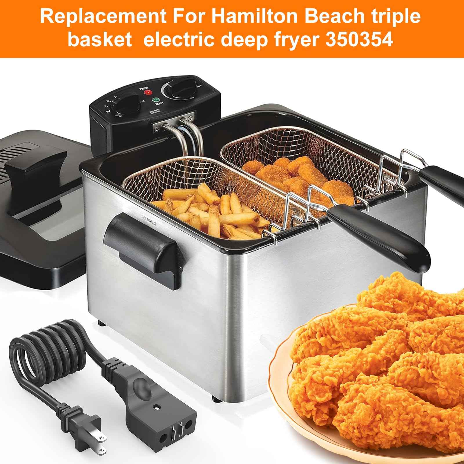 VASTHOME 5FT Deep Fryer Cord Replacment for Hamilton Beach/Butterball Turkey/Secura/Mastercraft Deep Fryer Power Cord -16 AWG Flat Power Cord Replacement Part