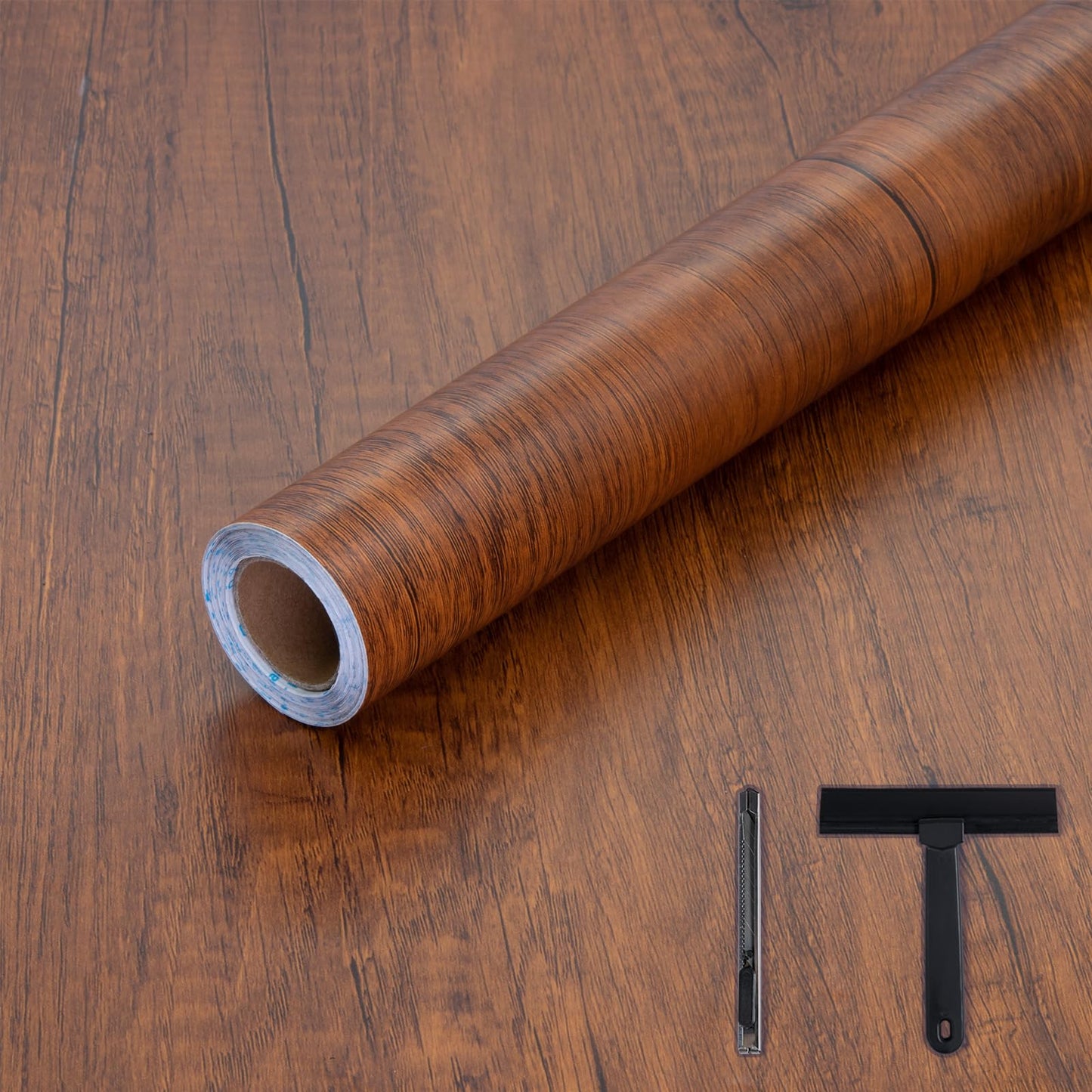 Decoroom Wood Grain Contact Paper with Tools, 17.71" X 118" Brown Peel and Stick Wallpaper, Self-Adhesive Wood Wallpaper Removable for Old Furniture Kitchen Cabinets