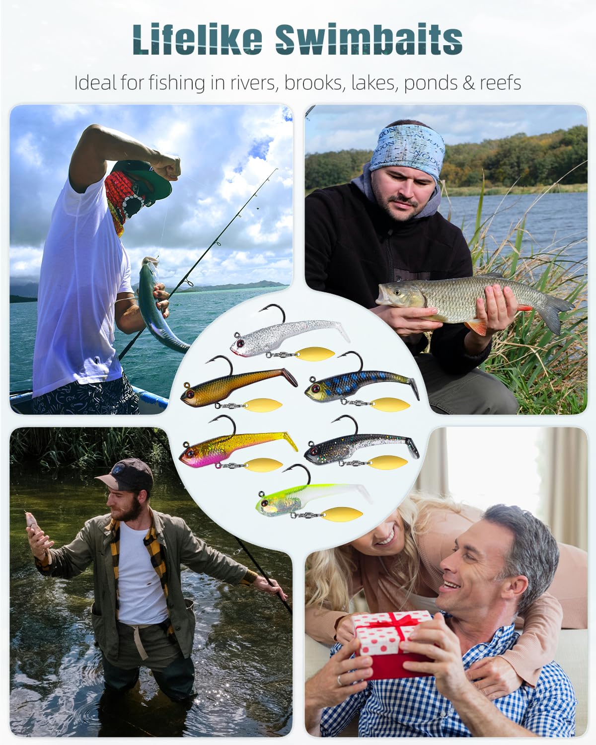 Pawfly 6 Pcs Fishing Lures, Soft Bass Lures, Fishing Bait Trout Lures with Jig Heads, Plastic Swimbaits for Freshwater & Saltwater, Paddle Tail Swim Baits for Bass Catfish Trout Crappie Walleye