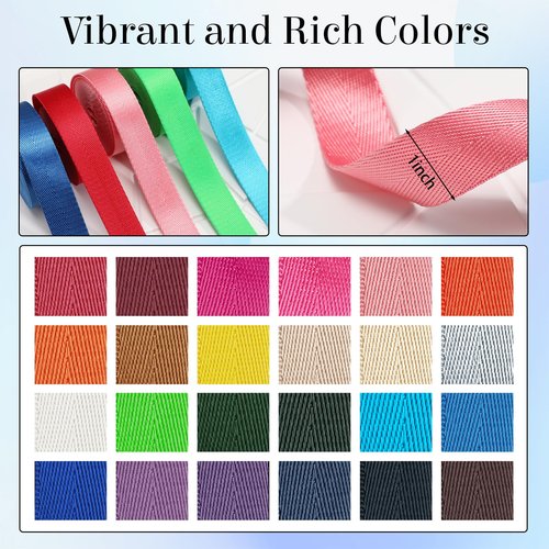 Windyun 24 Rolls Nylon Webbing 1/1.5 Inch Wide Cotton Webbing Strap 3.3 Yard 24 Colors Nylon Straps for Bag Making DIY Craft, Pet Collars, Climbing, Backpack(3.3 Yard X 1 Inch,Classic Colors)