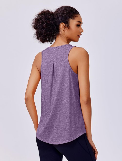 PINSPARK Athletic Tank Top for Women Racerback Workout Shirts Loose Fit Running Top Sleeveless Yoga Tank Pack, Black/Purple M
