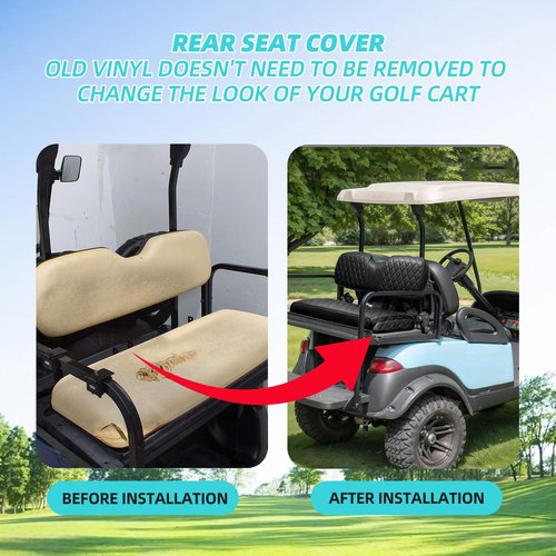 DoonMi Golf cart Diamond Pattern seat Cover, Suitable for EZGO, Yamaha, Club Car, and Icon Golf carts, Thin Vinyl Leather Black 