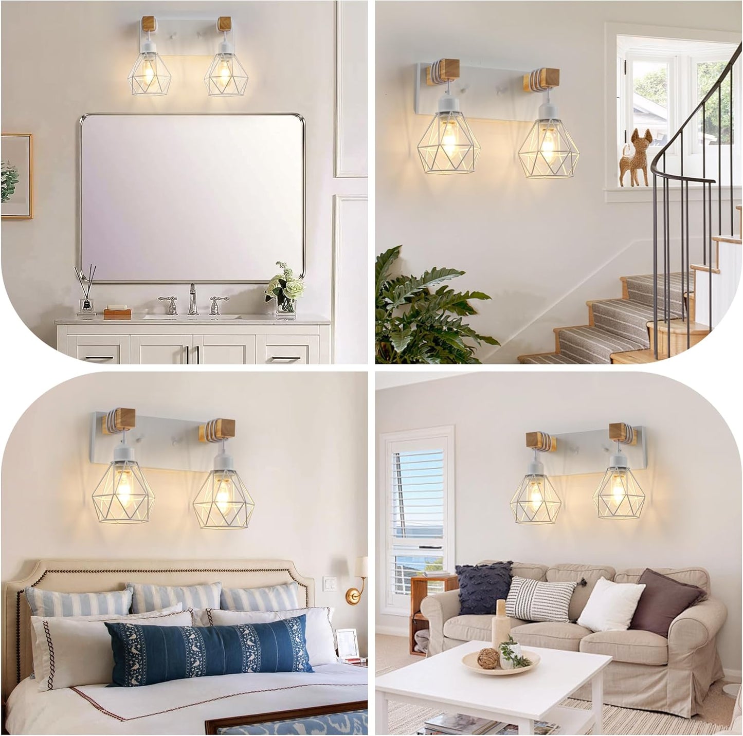Farmhouse 3-Light Bathroom Vanity Light Fixture - Rustic White Wood Sconces for Mirror
