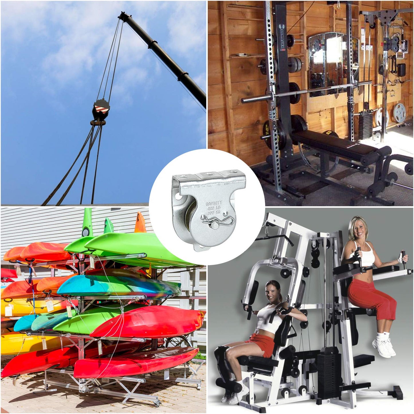 AConnet 6 Pack Wall Mounted Pulley 1-1/2 Inch Wall and Ceiling Mount Single Pulley for 3/8" Wire or Rope, Zinc-Plated