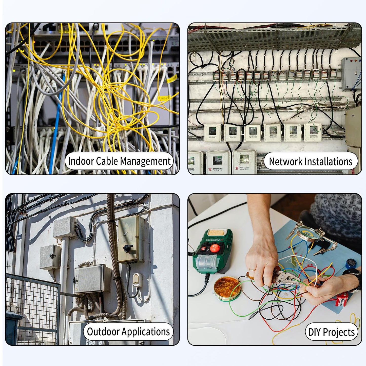 LeMotech 200pcs Cable Clips 5/7/8/10mm Flat Cable Nail Clips Cable Tacks Coaxial Nail Clamps for Cable Cord Management RG6 RG59 CAT5 CAT6 RJ45 Electrical Ethernet Coaxial Clamps, White