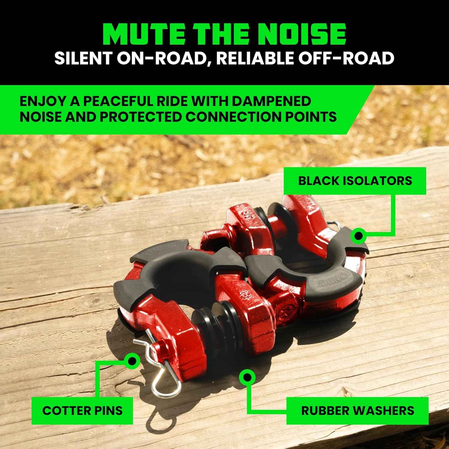 Heavy-Duty Rhino USA Super D Ring Shackles 2-Pack - 70,548lb Break Strength for Towing & Off-Road Recovery (Red)