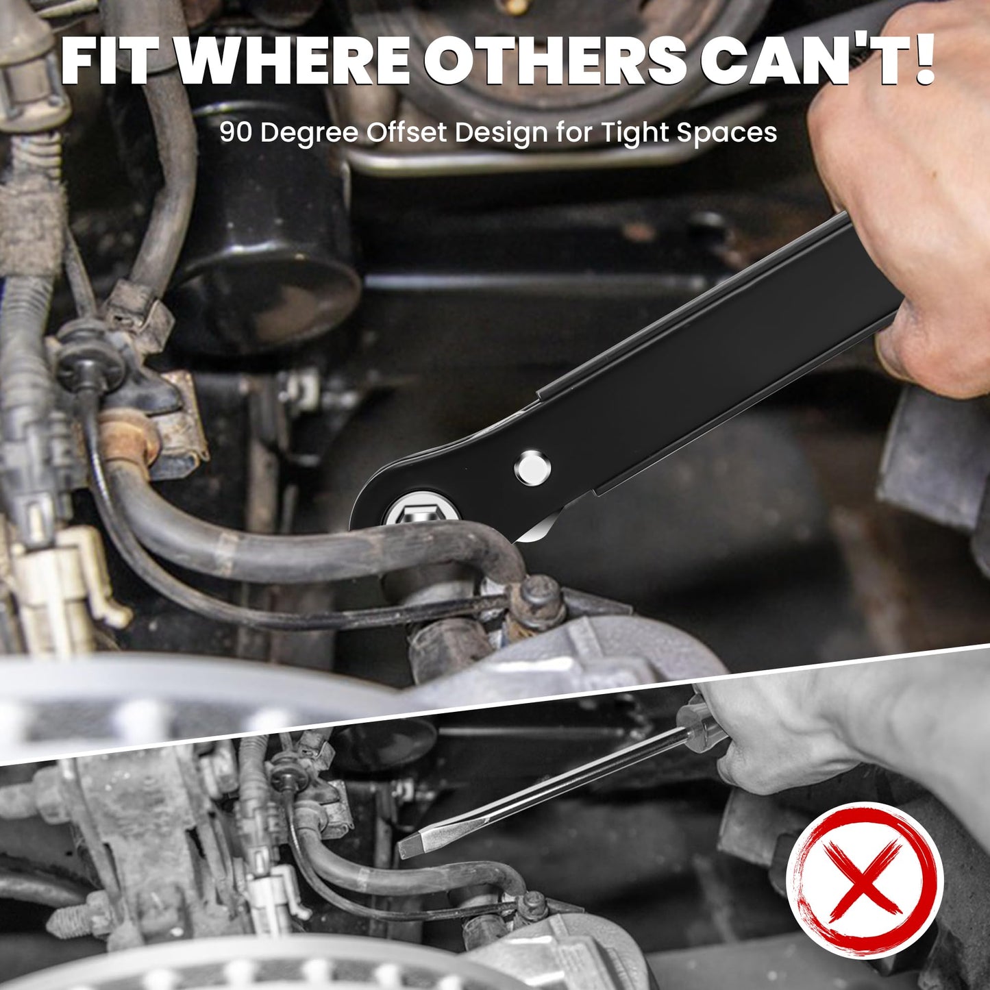 MULWARK 11-Piece Mini Ratchet Set, 1/4" Right Angle Screwdriver with Multi Bits - Ultra Low Profile Offset Driver for Automotive Repair, Electrical Work, Bicycle & Household Maintenance EDC Kit