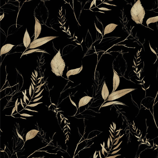 Akodm Black and Champagne Gold Leaf Wallpaper Peel and Stick Botanical Vintage Contact Paper for Cabinets Drawers Bathroom Removable Self Adhesive Thick Vinyl Waterproof Luxury Wallpaper 17.7"x70.8"