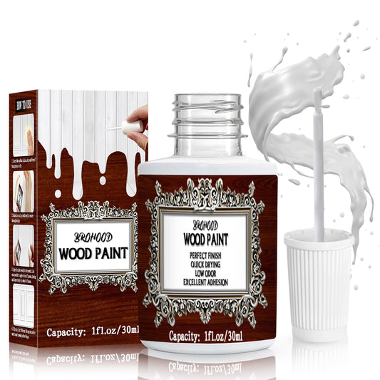 Brohood Wood Paint for Furniture Cabinet Kitchen Door, Semi-Gloss White Scratch Repair for Wood Surface Renovation, 1 Oz White Paint for Spots and Chips
